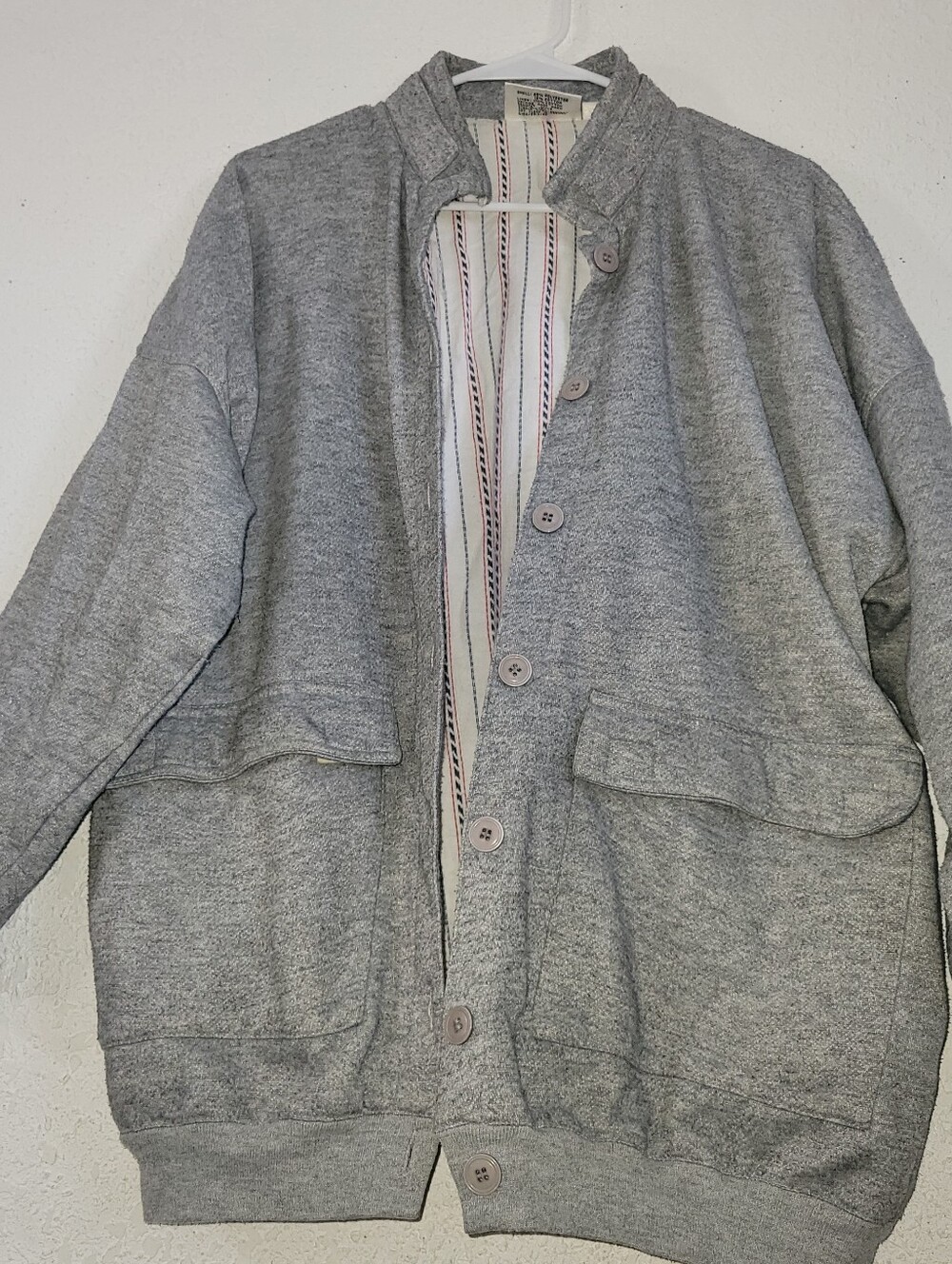 Men's Gray Button-Front Sweatshirt Jacket